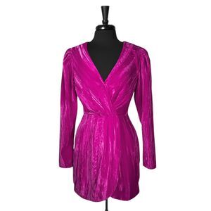 Lovers + Friends Revolve Women’s Dress S Magenta Cace Velvet Long Sleeve Mini